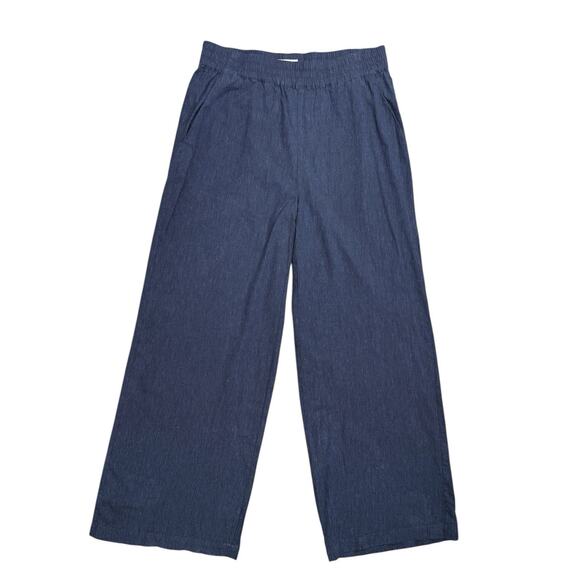 Marine Layer Allison Hemp Blend Wide Leg Pant Women Size Large Navy Blue Pull On - Picture 2 of 7